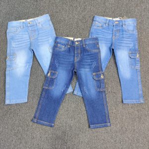 Six-Pocket Stretch Denim Cargo Pants